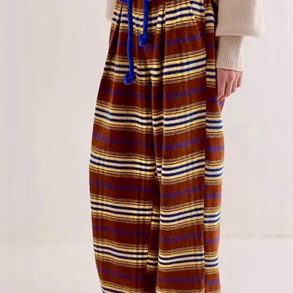 Free People Preppy Plaid Pull On Trousers Pants Flannel Tie Brown Blue S NEW - Picture 3 of 8